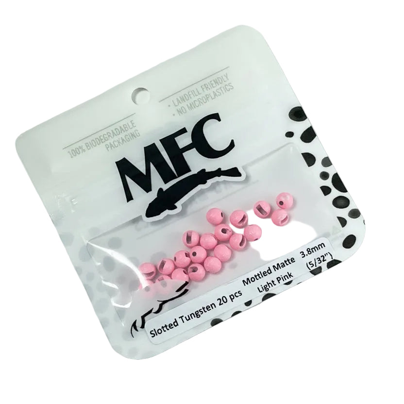 MFC - Slotted Tungsten Beads Mottled Matte Light Pink 3.8mm